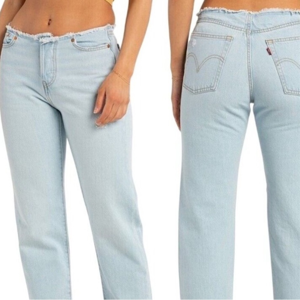 Levis Jeans Wedgie Straight No Waistband light wash raw hem button fly sz 29